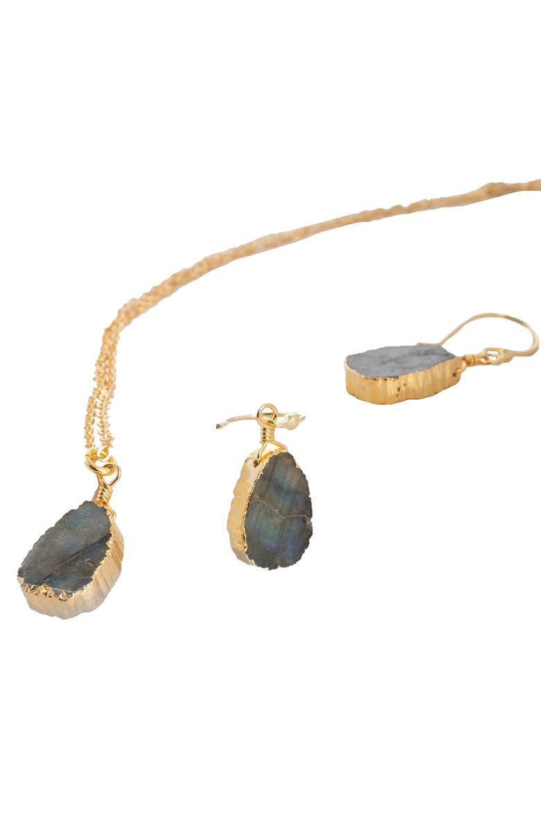 SAACHI Labradorite Stone Earrings & Necklace Set, Alternate, color, Gold Multi