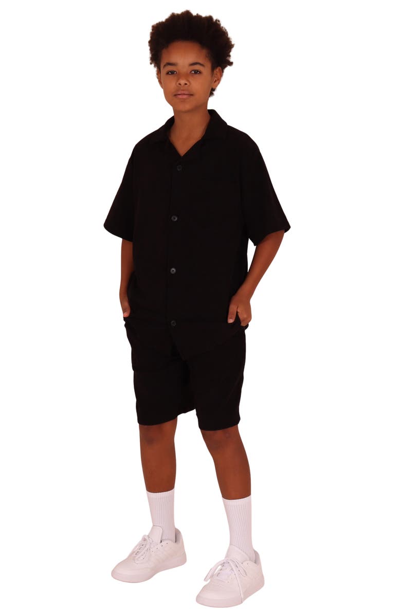 TINY TRIBE Kids' Short Sleeve Button-Up Shirt, Alternate, color, Black