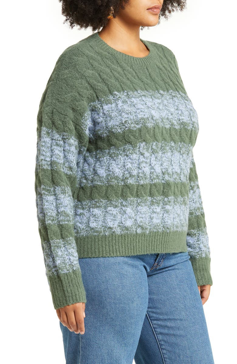 Open Edit Stripe Cable Sweater, Alternate, color, 