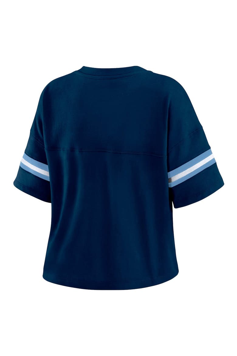 Women's WEAR by Erin Andrews Navy Memphis Grizzlies Plus Size Color Block Boxy V-Neck T-Shirt, Alternate, color, Navy