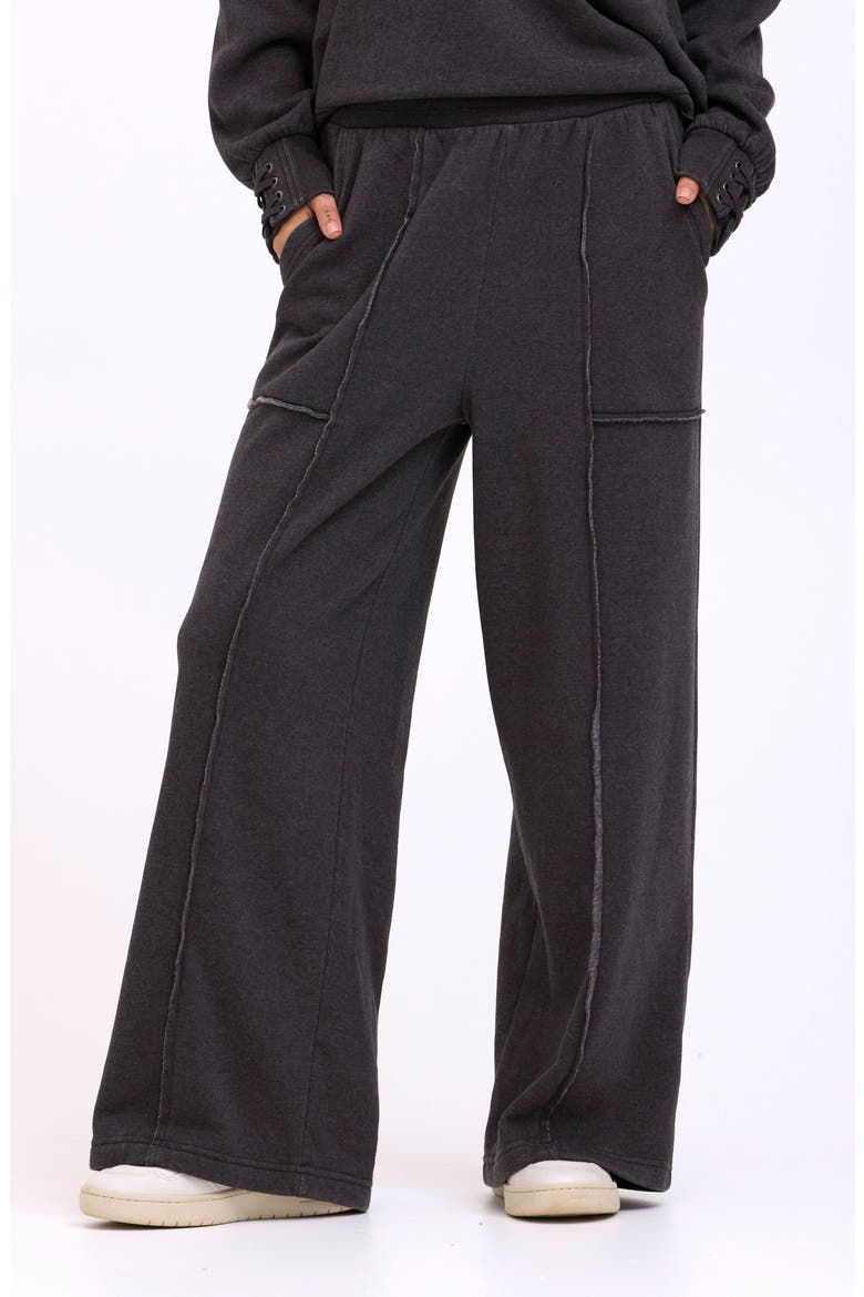 Sigourney Mineral Wash Wide Leg Pants, Main, color, BLACK