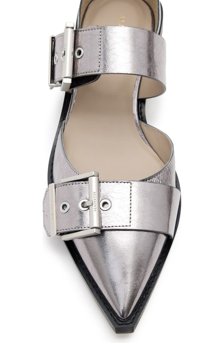 AllSaints Sutton Metallic Pointed Toe Flat, Alternate, color, Gunmetal Grey