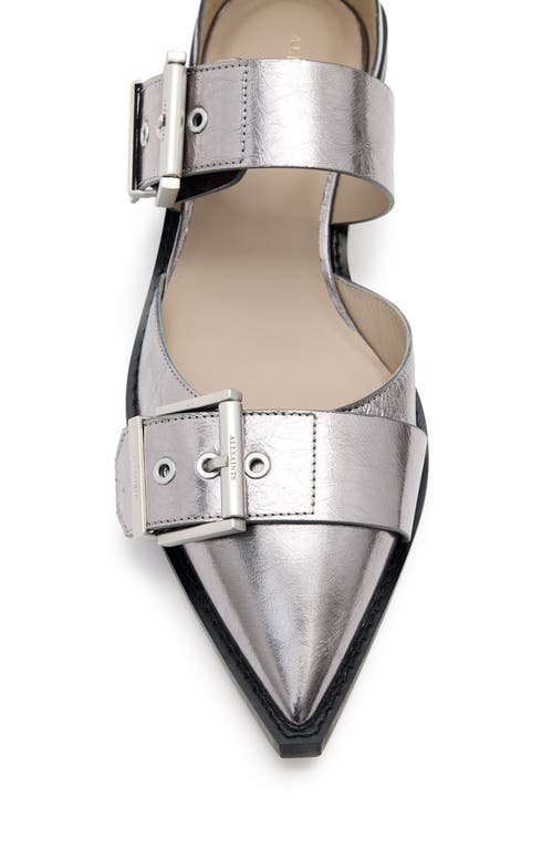 Allsaints Sutton Metallic Pointed Toe Flat In Gunmetal Grey