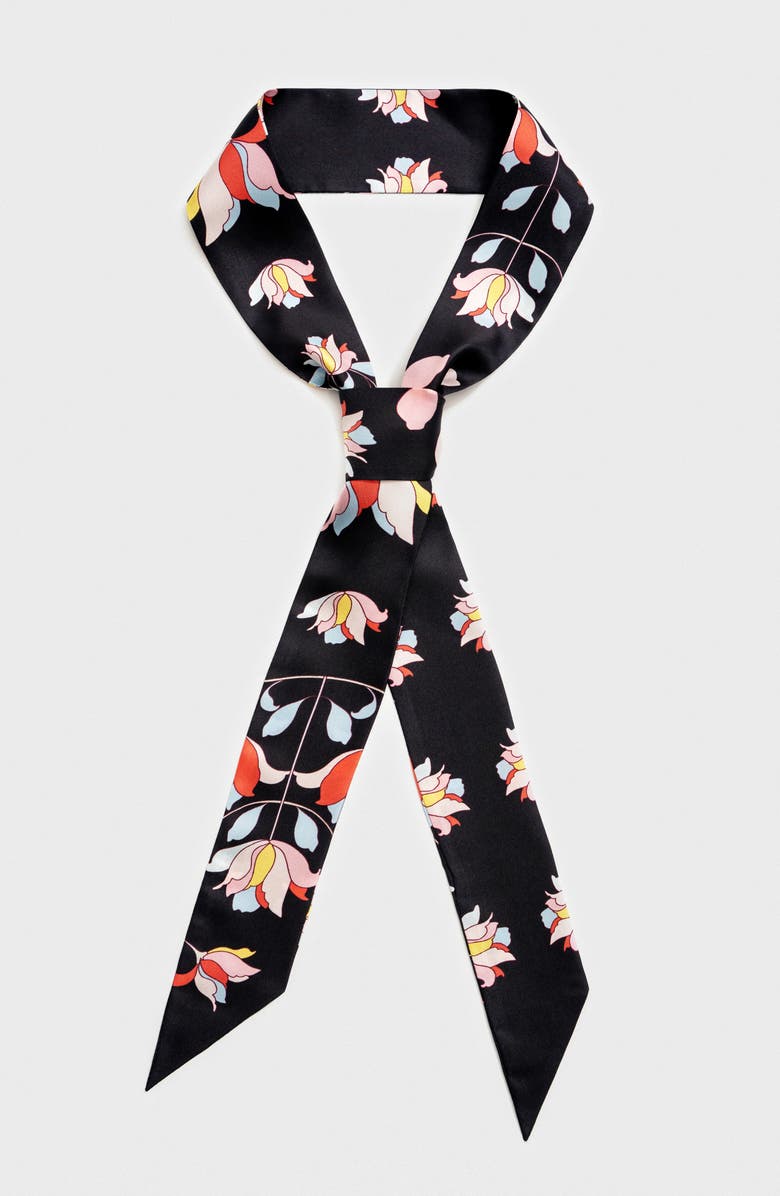 Jessie Zhao New York Silk Skinny Scarf Midnight Garden, Main, color, Black