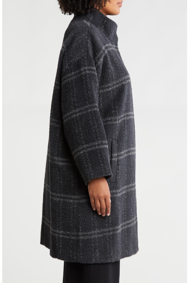 High Collar Plaid Coat, Alternate, color, CHARCOAL