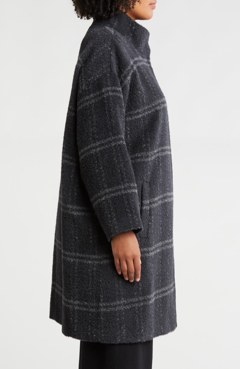 Eileen Fisher High Collar Plaid Coat, Alternate, color, Charcoal