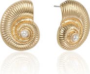 Ettika Faux Pearl Conch Shell Drop Earrings