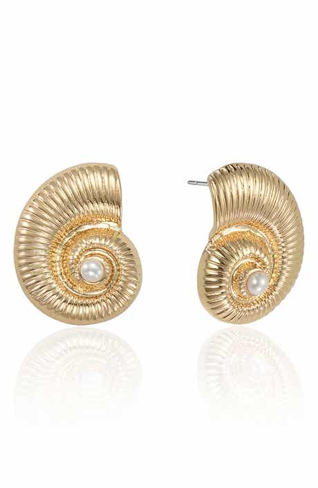 Ettika Faux Pearl Conch Shell Drop Earrings