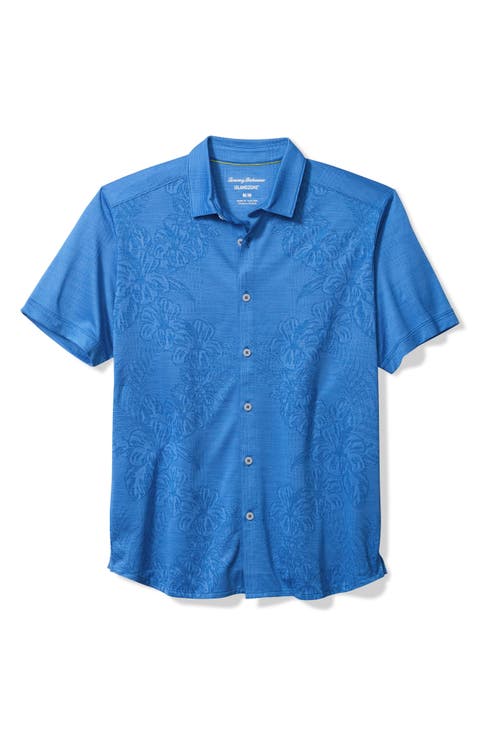 Palm Coast Cascade Vines IslandZone® Performance Short Sleeve Knit Button-Up Shirt
