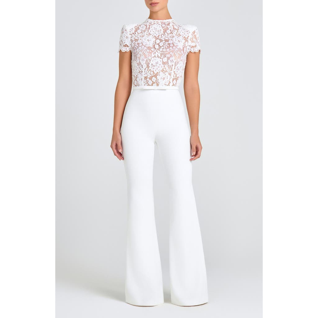 Nadine Merabi Harriet Flare Leg Lace & Crepe Jumpsuit
