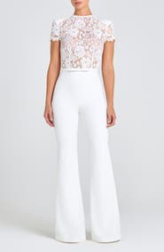 NADINE MERABI Harriet Flare Leg Lace & Crepe Jumpsuit