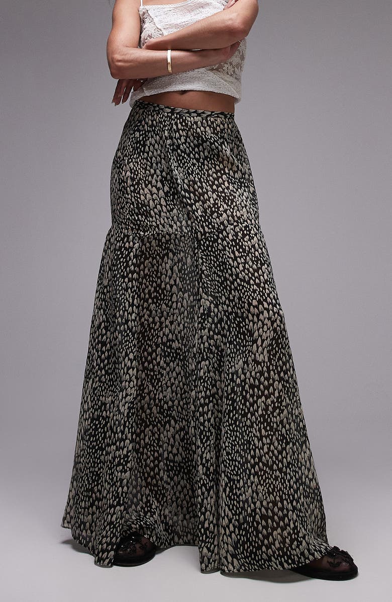 Topshop Printed Godet Semisheer Maxi Skirt, Main, color,