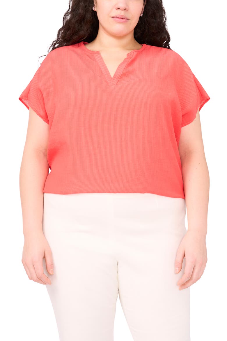 Stripe Popover Top, Main, color, DEEP SEA CORAL