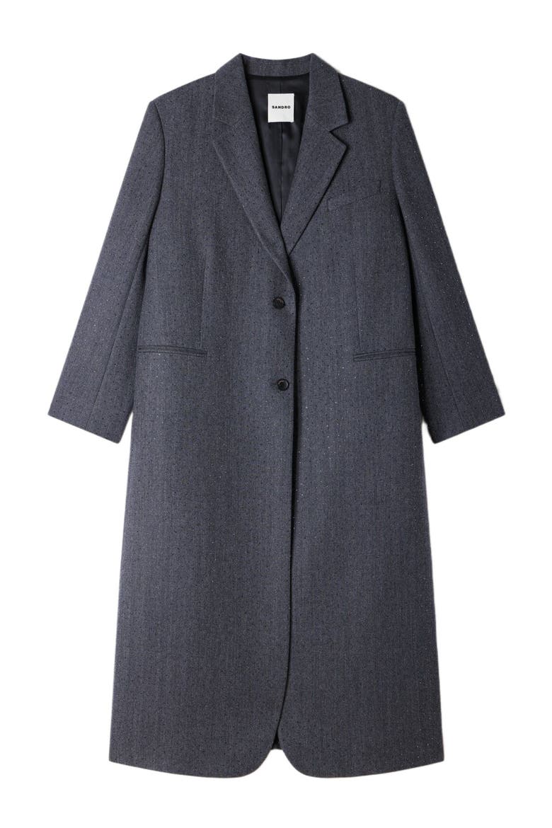 Long wool coat with rhinestones, Alternate, color, Dark grey