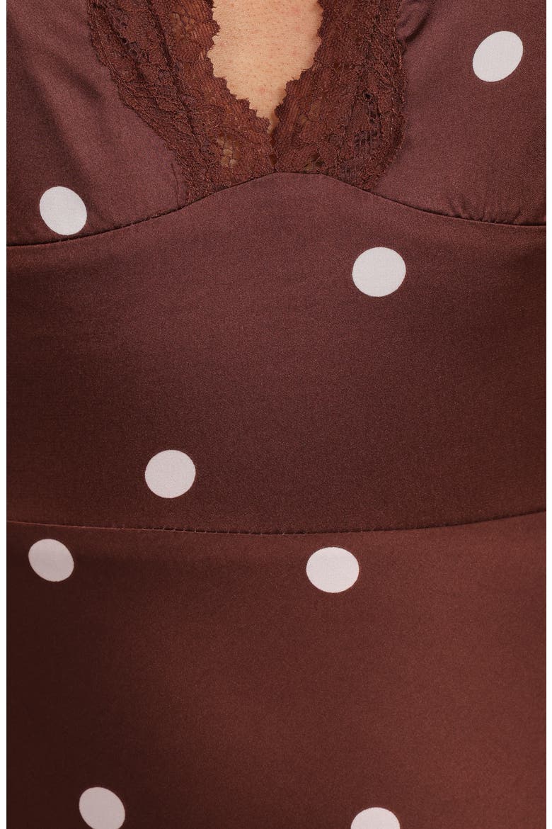 Arella Dot Satin Maxi Dress, Alternate, color, BROWN POLKA DOT