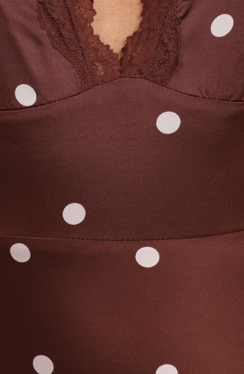 Petal & Pup Arella Dot Satin Maxi Dress, Alternate, color, Brown Polka Dot
