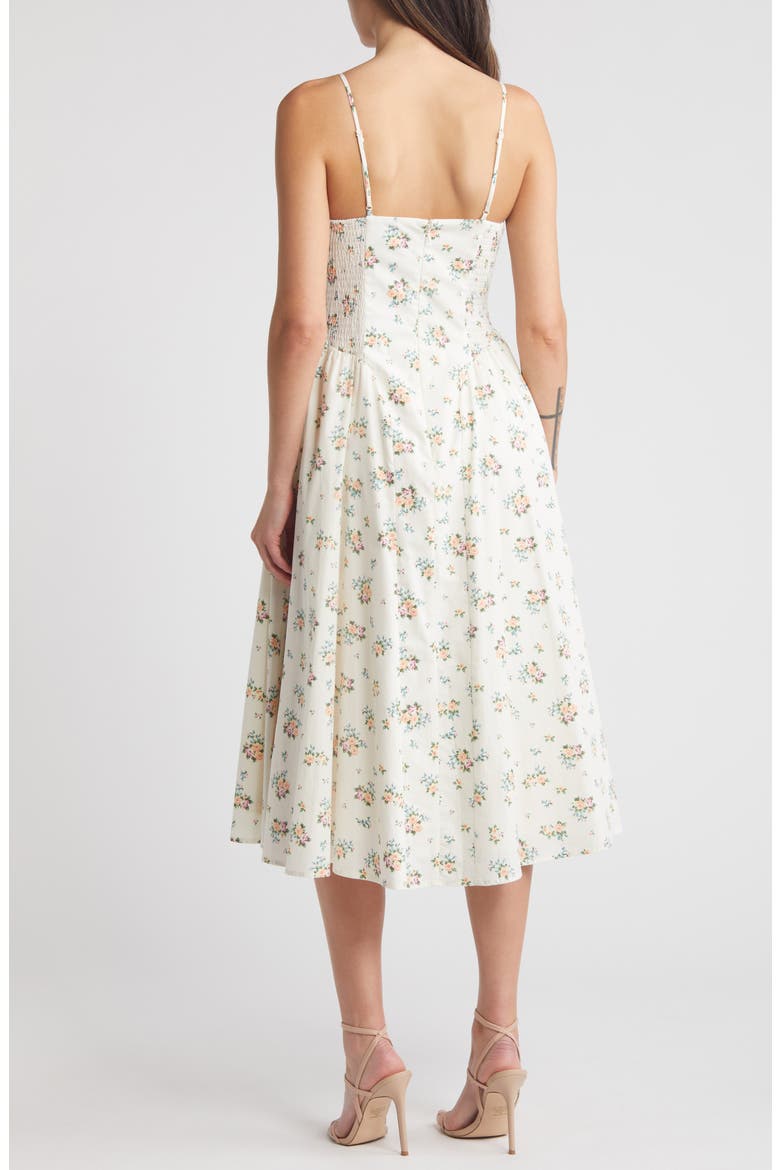 Floral Print Bustier Sleeveless Maxi Sundress, Alternate, color, IVORY DITSY