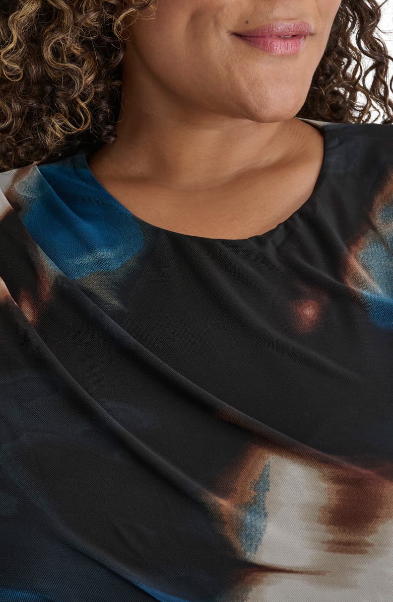 DKNY Sleeveless Ruched Mesh Body-Con Dress, Alternate, color, Black/ Teal Glass