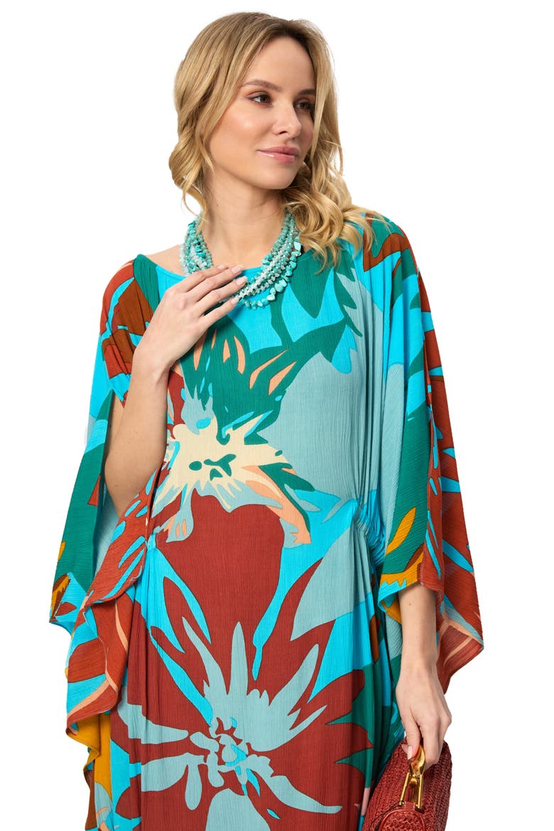 Floral Vacation Kaftan Dress, Alternate, color, TURQUOISE