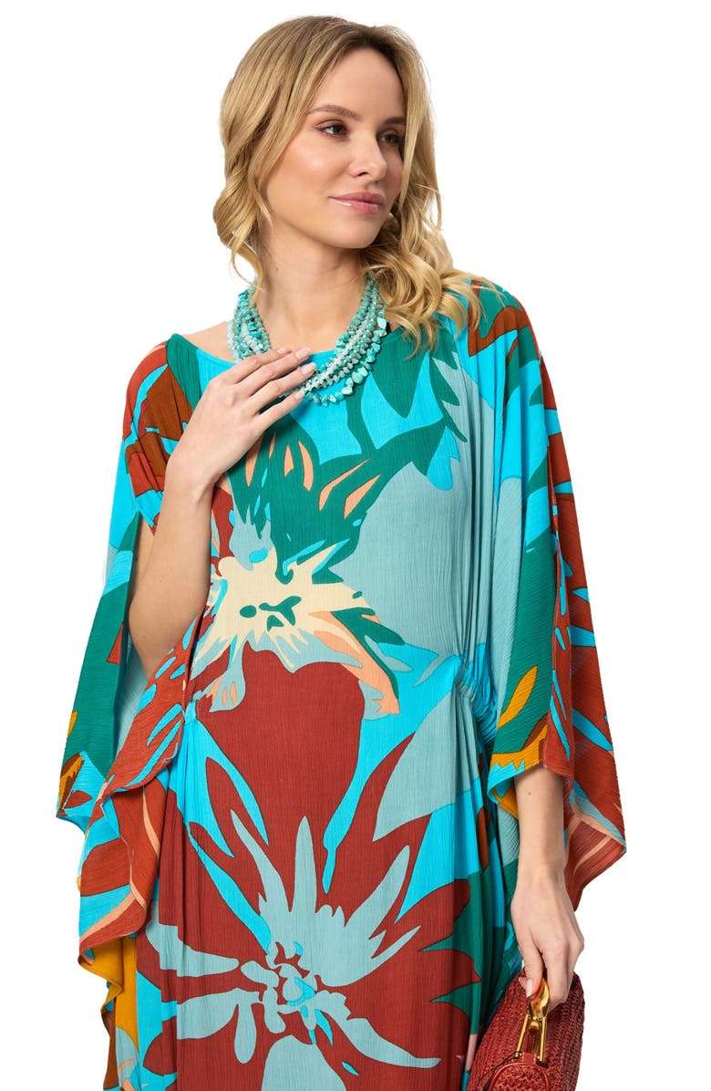 SAACHI Floral Vacation Kaftan Dress, Alternate, color, Turquoise
