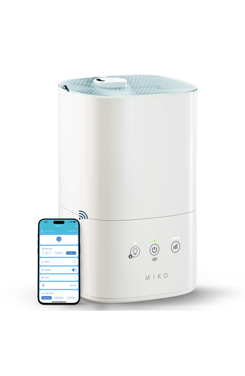 MIKO Breeze + Smart Humidifier with App Control and Oil Tray, Main, color, White