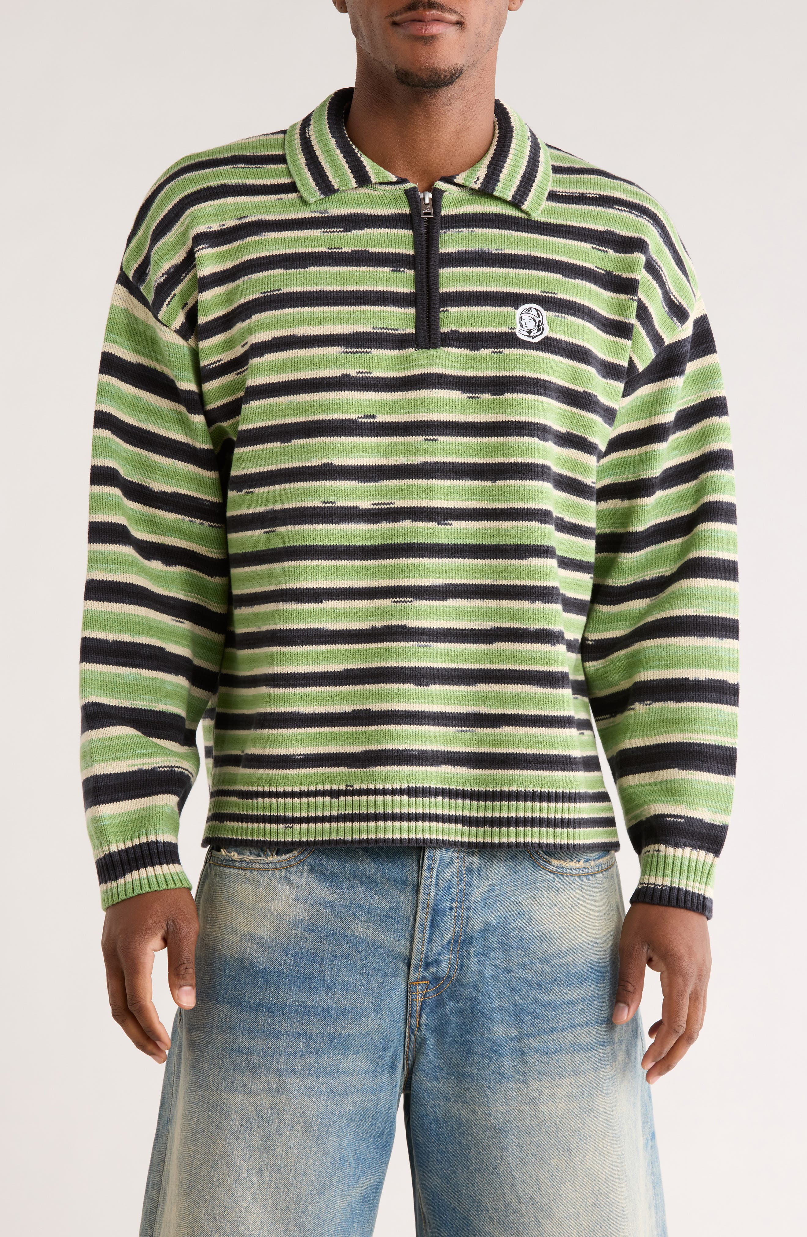 Billionaire Boys Club Curve Stripe Cotton Quarter Zip Graphic Sweater