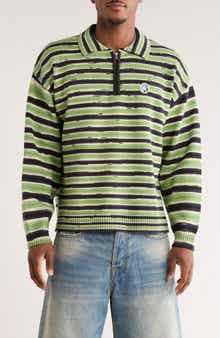Billionaire Boys Club Curve Stripe Cotton Quarter Zip Graphic Sweater