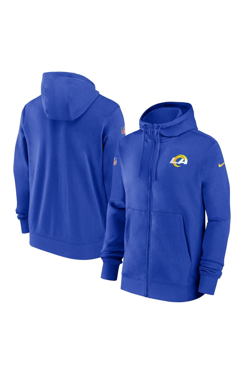 Nike Men's Nike Royal Los Angeles Rams Sideline Club Performance Full-Zip Hoodie, Alternate, color, 