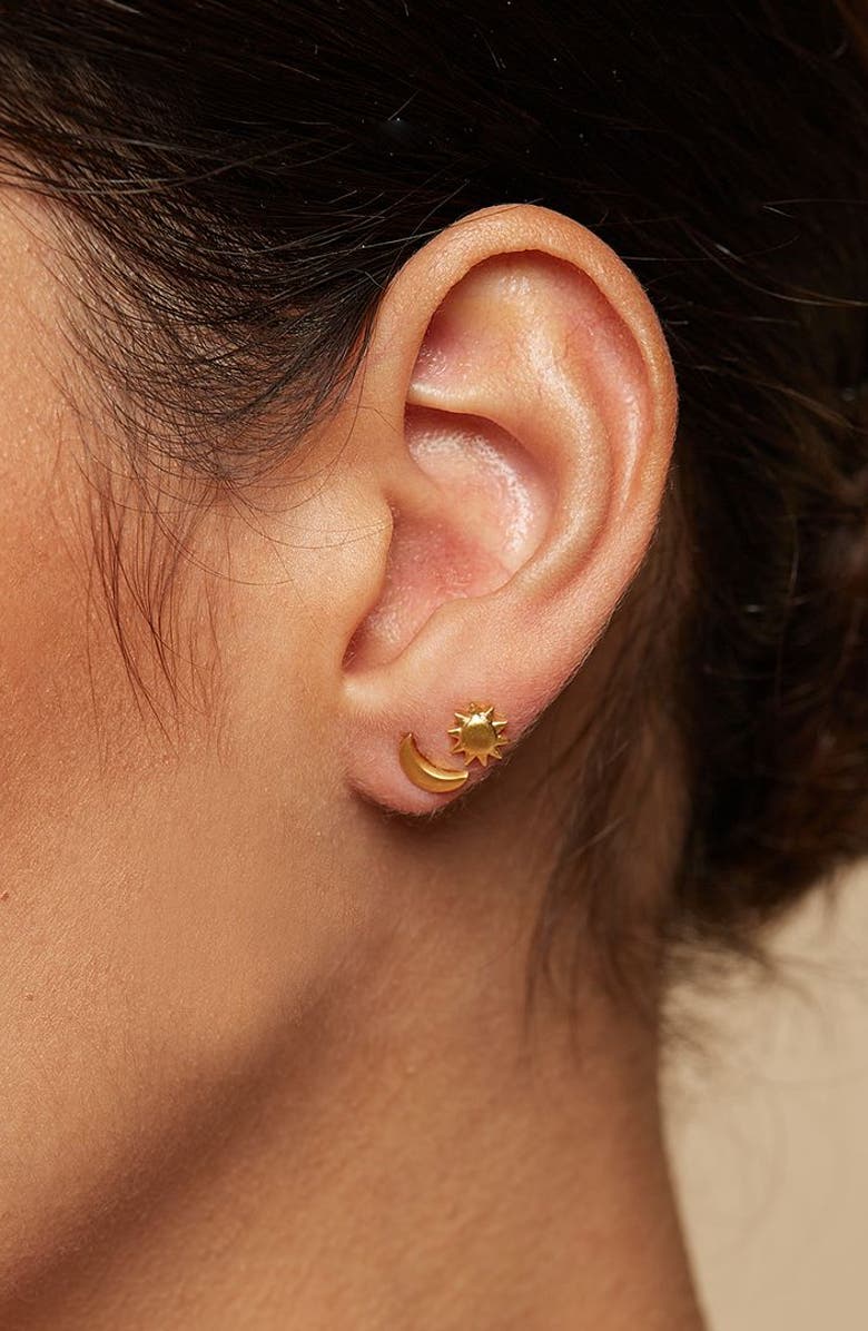 Satya Jewelry Celestial Light Moon and Sun Stud Earrings, Alternate, color, Gold