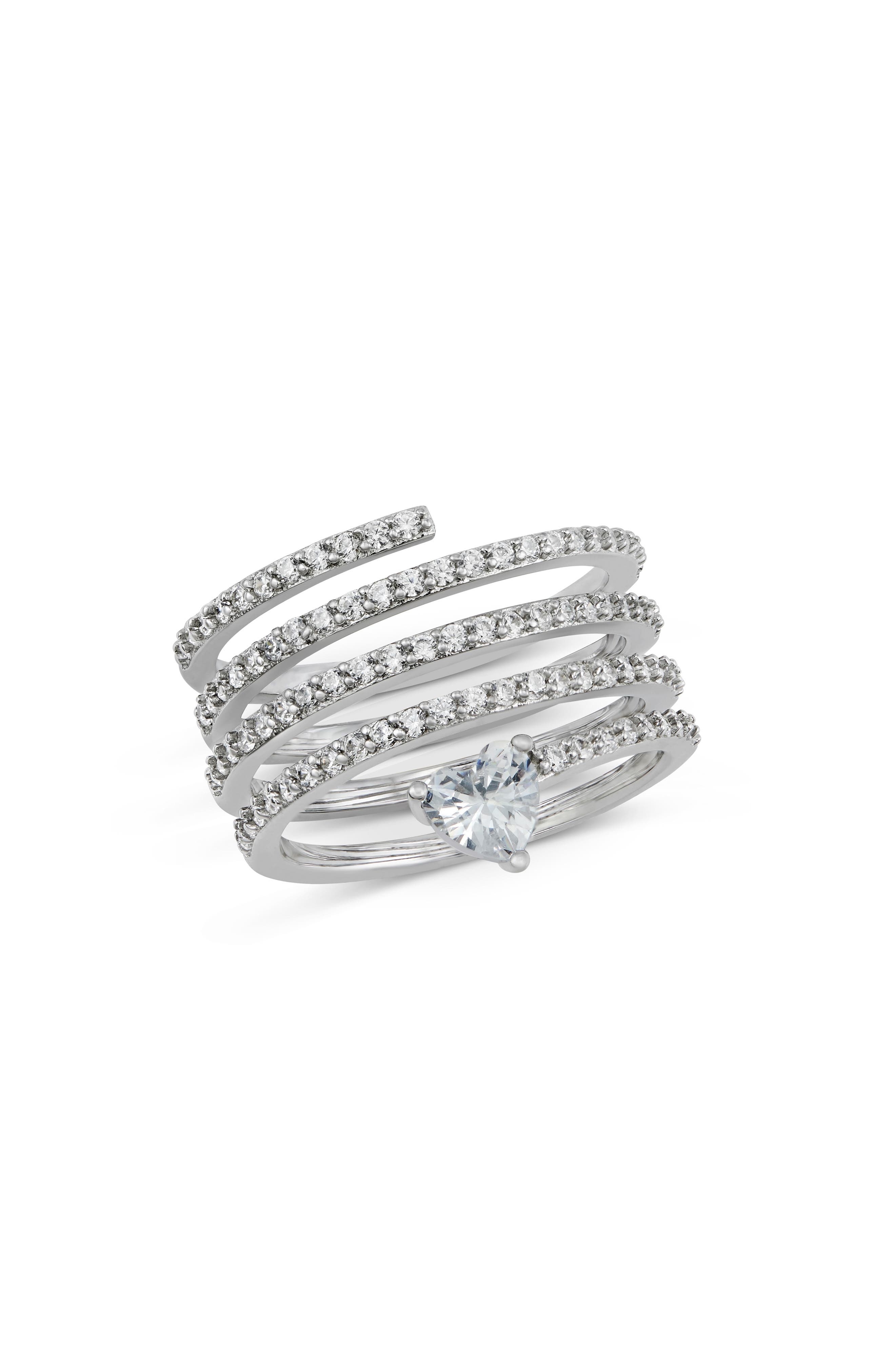 SAVVY CIE JEWELS Pavé Cubic Zirconia Spiral Heart Cigar Ring
