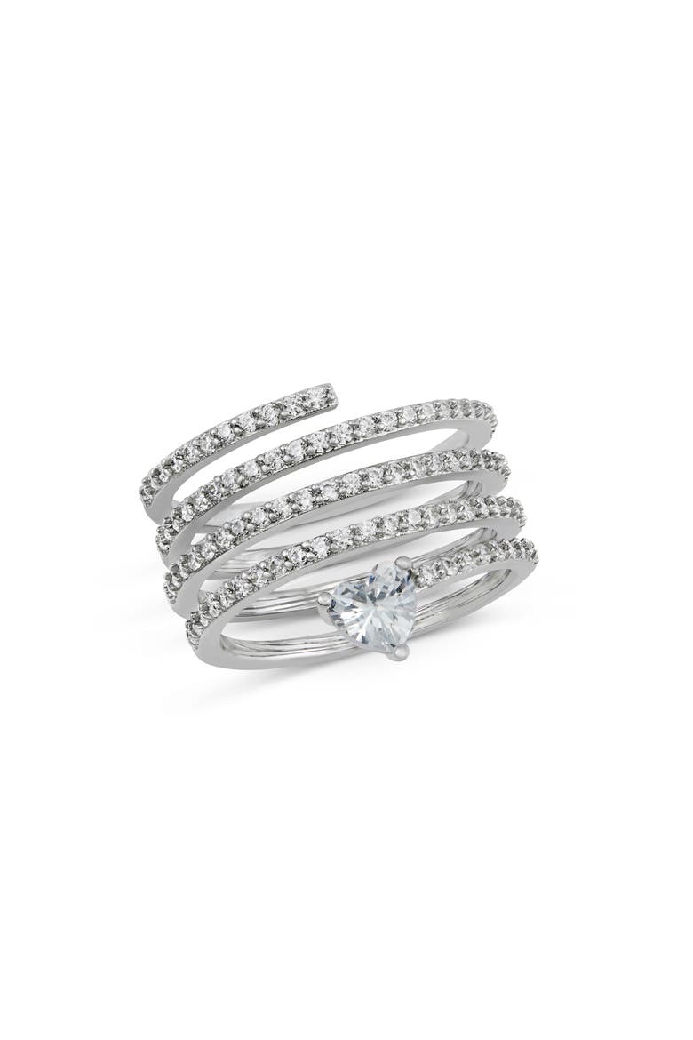 Pavé Cubic Zirconia Spiral Heart Cigar Ring, Main, color, WHITE