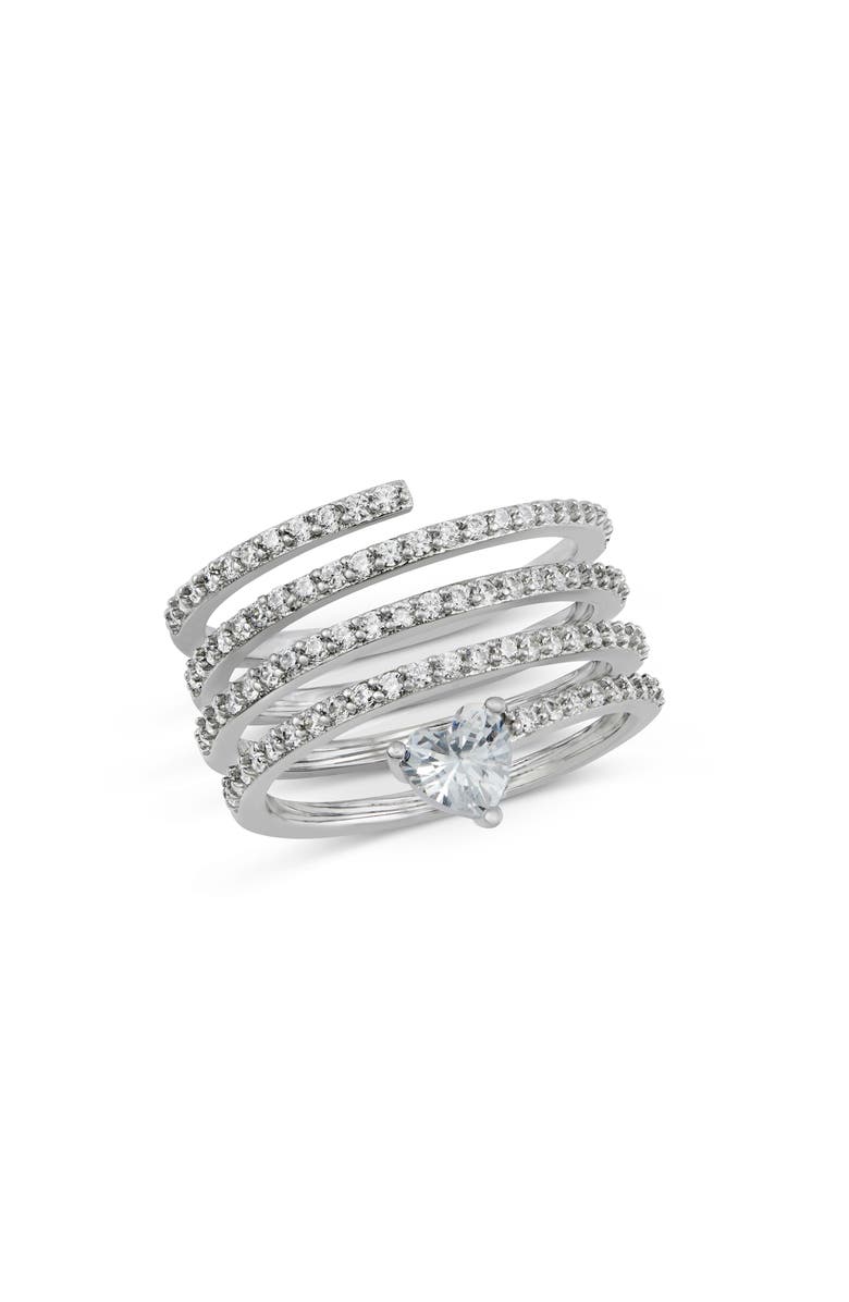 SAVVY CIE JEWELS Pavé Cubic Zirconia Spiral Heart Cigar Ring, Main, color, White