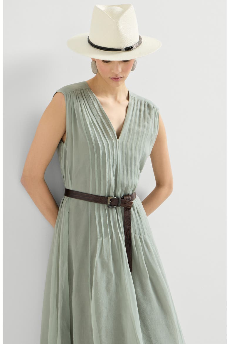 Crispy silk dress with monili, Alternate, color, Light Brown