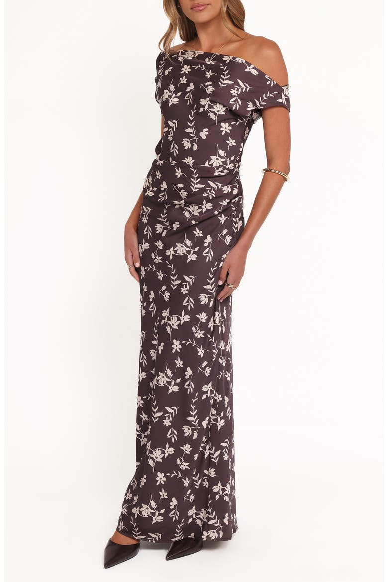 Zafira Floral One-Shoulder Maxi Dress, Alternate, color, BROWN CREAM FLORAL