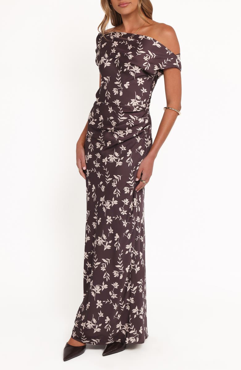 Petal & Pup Zafira Floral One-Shoulder Maxi Dress, Alternate, color, Brown Cream Floral