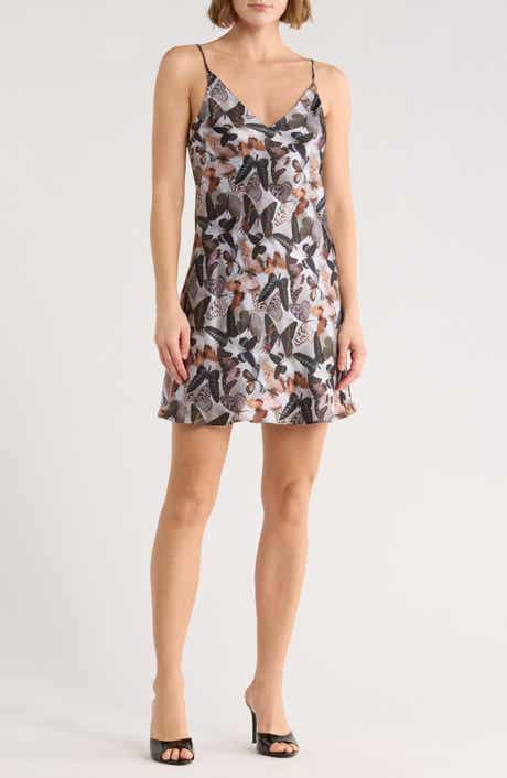 L'AGENCE Zaria Butterfly Print Silk Slipdress
