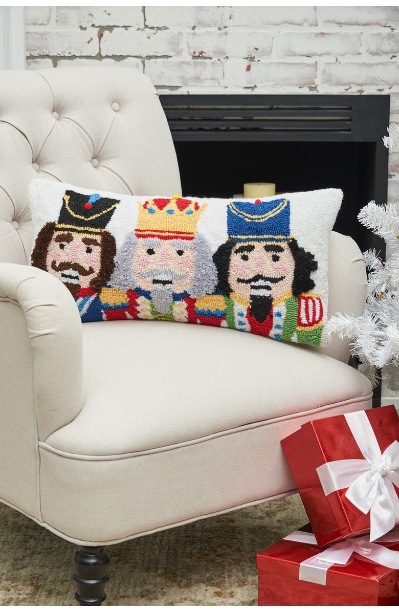 C&F Home Nutcracker Trio Soldiers Hooked Christmas Accent Pillow 12" x 24", Alternate, color, White