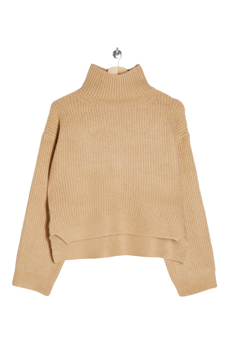 Crop Funnel Neck Sweater, Alternate, color, CAMEL