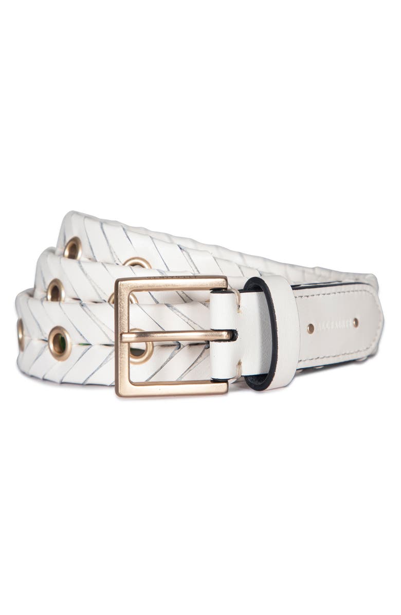 AllSaints Woven Leather Eyelet Belt, Main, color, Roe / Warm Brass