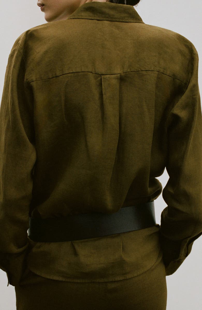 MANGO Linen Button-Up Shirt, Alternate, color, Olive Green