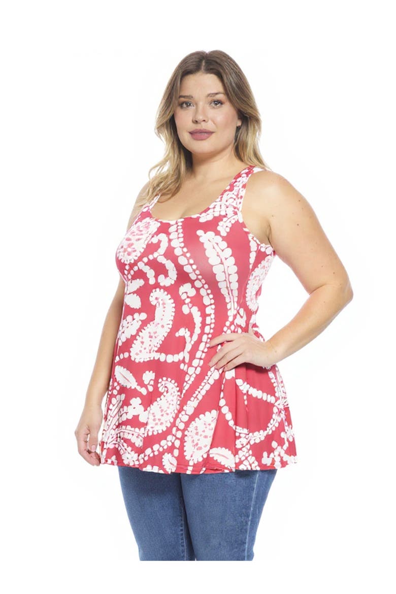 Plus Size Paisley Scoop Neck Tunic Tank Top, Alternate, color, Red Multi