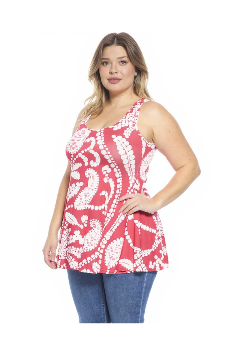 24seven Comfort Apparel Plus Size Paisley Scoop Neck Tunic Tank Top, Alternate, color, Red Multi