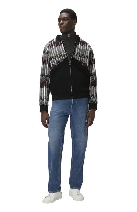 Bomber With Zigzag Insert In Wool Blend