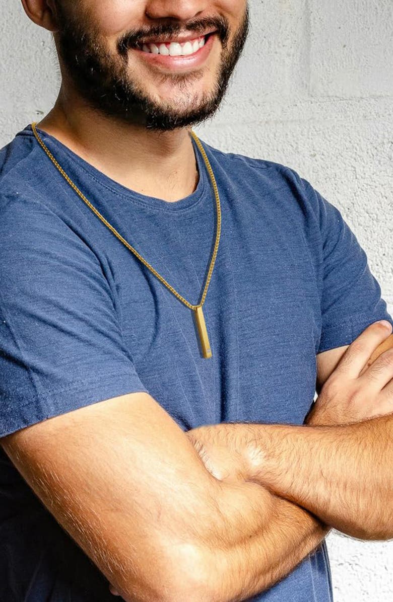 GEOFFREY BEENE Men's Stainless Steel Vertical Bar Pendant Necklace, Alternate, color, Gold