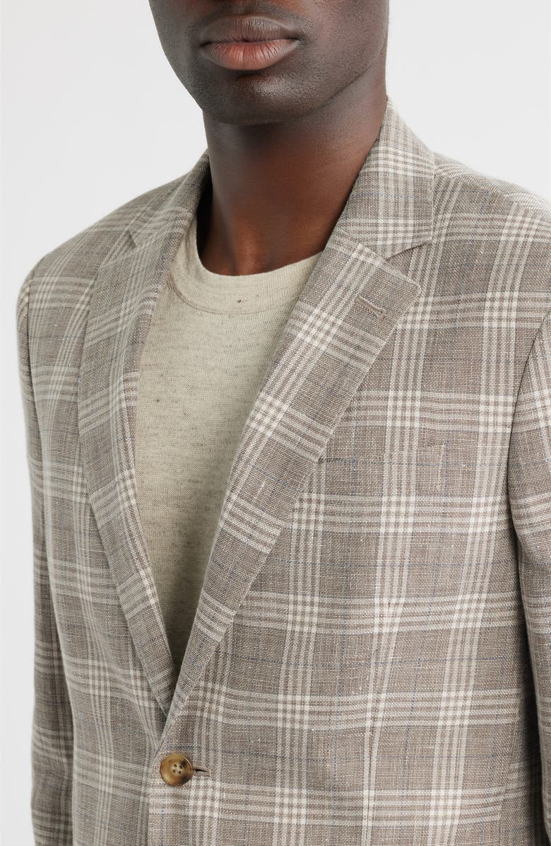 Nordstrom Henrik Trim Fit Plaid Slub Linen & Cotton Blend Sport Coat, Alternate, color, Tan Enzo Plaid