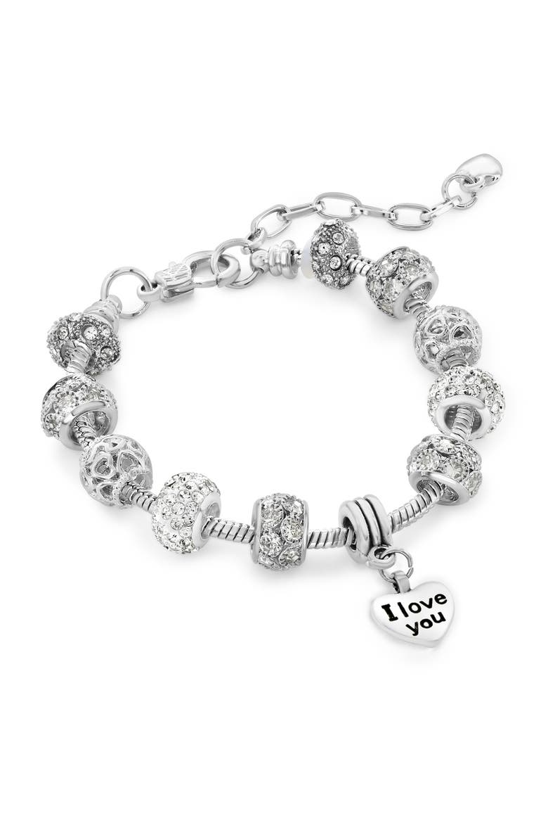 I Love You And Heart Charm Bracelet, Main, color, Silver