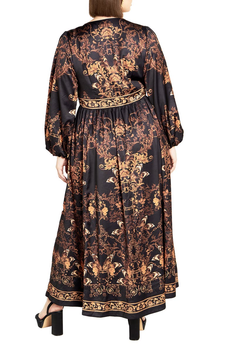 Ivanna Scarf Print Long Sleeve Maxi Dress, Alternate, color, GOLD OPULENT