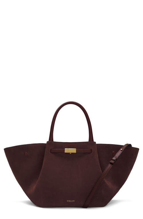 Demellier New York Leather East/west Midi Tote In Burgundy