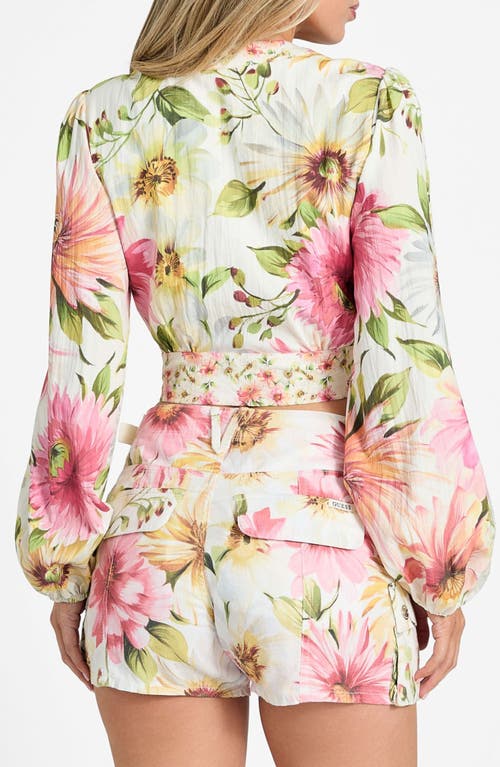 Guess Colette Floral Print Tie Front Crop Top In Painted Daisies Print
