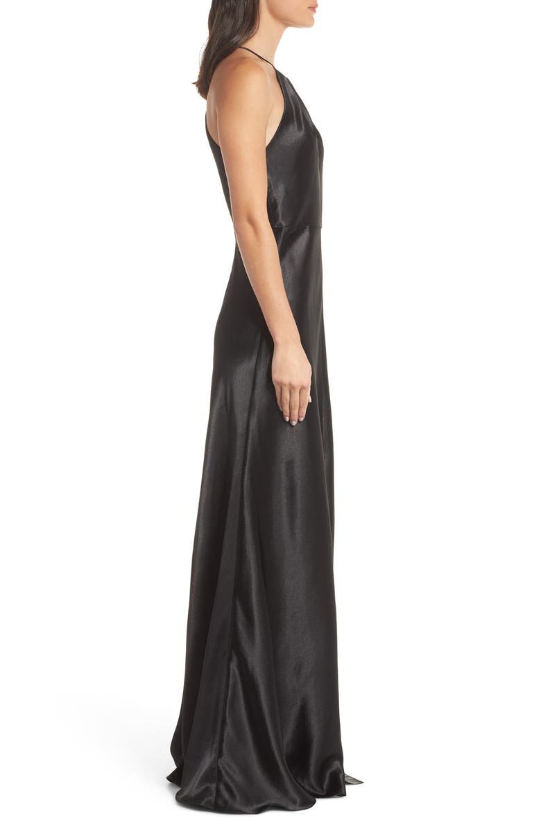 Jenny Yoo Cameron Halter Neck Satin Back Gown, Alternate, color, 
